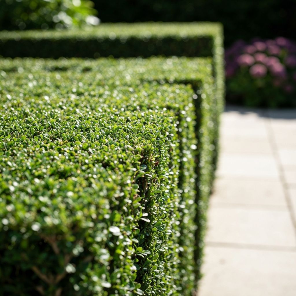 Close-up of freshly trimmed garden hedge
